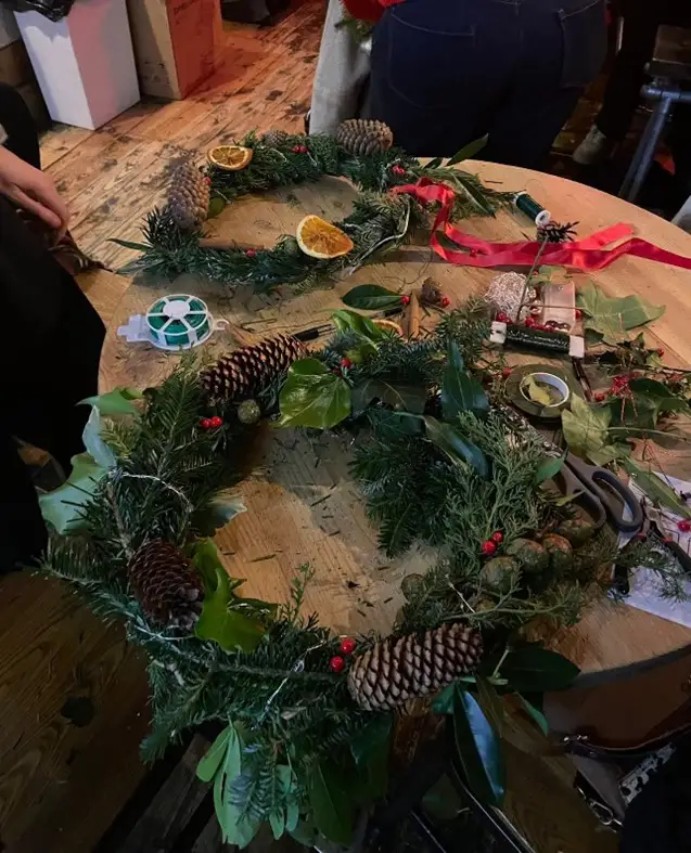 wreath making at the Hope and Wellness hub
